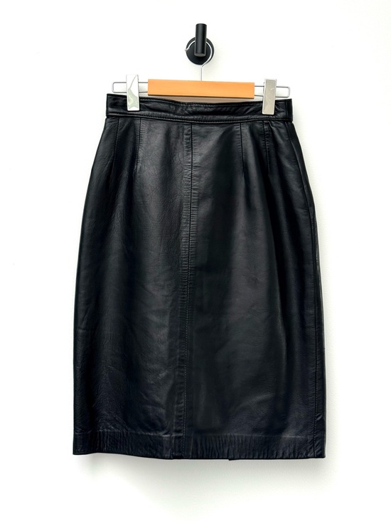Neto Dresses & Skirts - Vintage Neto Genuine Leather Pencil Skirt Black Classic 90s Lined Back Slit